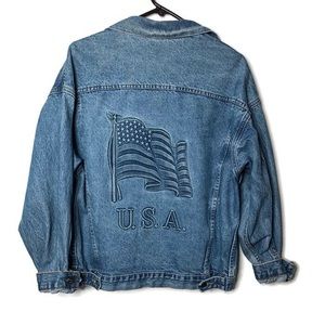 Vintage men’s denim jean trucker jacket USA flag M